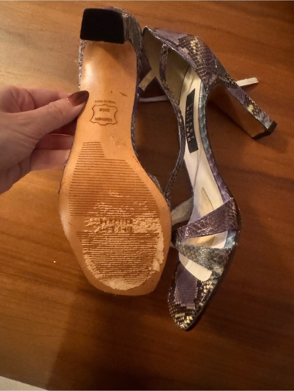 Stuart Weitzman Purple Green Black Snakeskin ankle Strap Sandals Heels - Picture 3 of 7